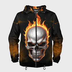 Ветровка с капюшоном мужская Череп в огне, цвет: 3D-черный