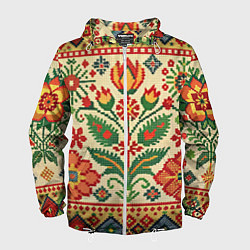 Ветровка с капюшоном мужская Славянский узор и орнамент, цвет: 3D-белый