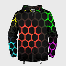 Ветровка с капюшоном мужская Hexagon neon, цвет: 3D-черный