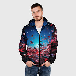 Ветровка с капюшоном мужская Осколки плит в движении, цвет: 3D-черный — фото 2