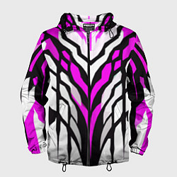 Мужская ветровка Агрессивные чёрно-розовые полосы на белом фоне