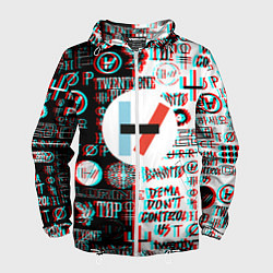 Ветровка с капюшоном мужская Twenty one pilots glitch pattern, цвет: 3D-белый