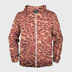 Ветровка с капюшоном мужская Тёмно красные плитки на бежевом фоне, цвет: 3D-белый