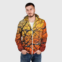 Ветровка с капюшоном мужская Чёрные волокна и жёлтый градиент абстракция, цвет: 3D-белый — фото 2