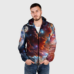 Ветровка с капюшоном мужская Космические звезды, цвет: 3D-черный — фото 2