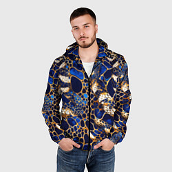 Ветровка с капюшоном мужская Золотистая змеиная абстракция, цвет: 3D-черный — фото 2