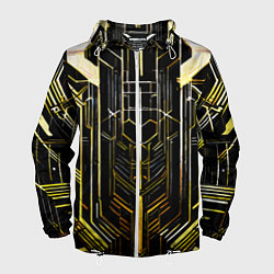 Ветровка с капюшоном мужская Gold lines on a black background, цвет: 3D-белый
