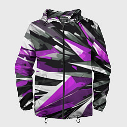 Ветровка с капюшоном мужская Чёрно-фиолетово-белая абстракция, цвет: 3D-черный