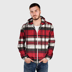 Ветровка с капюшоном мужская Красно-белая ткань в клетку, цвет: 3D-белый — фото 2