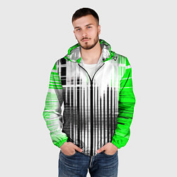 Ветровка с капюшоном мужская Зелёно-чёрный гранж на белом фоне, цвет: 3D-черный — фото 2