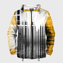 Ветровка с капюшоном мужская Жёлто-чёрный гранж на белом фоне, цвет: 3D-черный