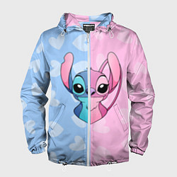 Ветровка с капюшоном мужская Стич и Ангел, цвет: 3D-белый