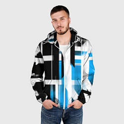 Ветровка с капюшоном мужская Чёрно-синие вертикальные и горизонтальные полосы н, цвет: 3D-белый — фото 2