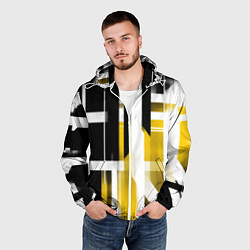 Ветровка с капюшоном мужская Чёрно-жёлтые вертикальные и горизонтальные полосы, цвет: 3D-белый — фото 2