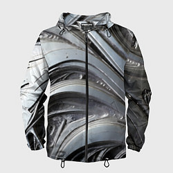 Ветровка с капюшоном мужская Полированный серебряный металл, цвет: 3D-черный