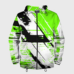 Ветровка с капюшоном мужская Diagonal black and green stripes on a white backgr, цвет: 3D-черный