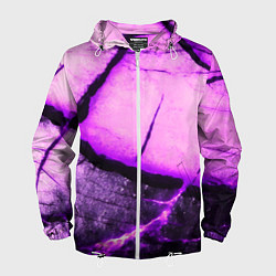 Ветровка с капюшоном мужская Трещины на абстрактном фиолетовом фоне, цвет: 3D-белый