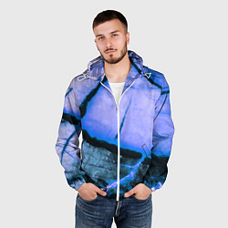 Ветровка с капюшоном мужская Трещины на абстрактном синем фоне, цвет: 3D-белый — фото 2