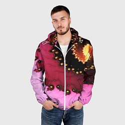 Ветровка с капюшоном мужская Фрактал узор розовый, цвет: 3D-белый — фото 2