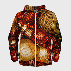 Ветровка с капюшоном мужская Новогоднее ёлочное украшение, цвет: 3D-белый