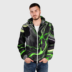 Ветровка с капюшоном мужская Зелёно-чёрный мрамор, цвет: 3D-белый — фото 2
