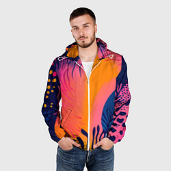Ветровка с капюшоном мужская Векторная абстракция с растениями - нейросеть, цвет: 3D-белый — фото 2