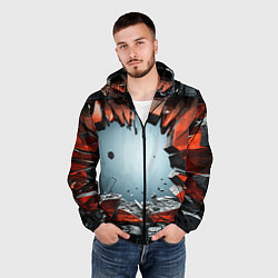 Ветровка с капюшоном мужская Разбитые плиты из стекла, цвет: 3D-черный — фото 2