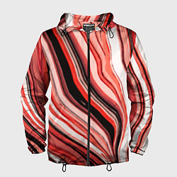 Ветровка с капюшоном мужская Волнистые вертикальные чёрно-красные полосы, цвет: 3D-черный