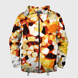 Ветровка с капюшоном мужская Жёлто-белая абстракция на чёрном фоне, цвет: 3D-черный