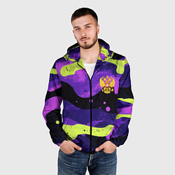 Ветровка с капюшоном мужская Черно-фиолетовый камуфляж и золотой герб РФ, цвет: 3D-черный — фото 2