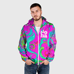 Ветровка с капюшоном мужская Abstract floral pattern - aloha, цвет: 3D-белый — фото 2