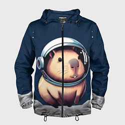 Ветровка с капюшоном мужская Капибара космонавт в космосе, цвет: 3D-черный