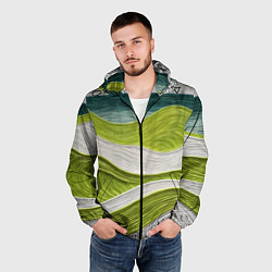 Ветровка с капюшоном мужская Лаймовые волны, цвет: 3D-черный — фото 2