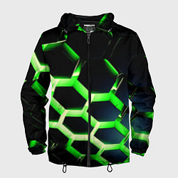 Ветровка с капюшоном мужская Neon Honeycombs, цвет: 3D-черный