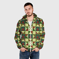 Ветровка с капюшоном мужская Лоскутный рождественский узор, цвет: 3D-белый — фото 2