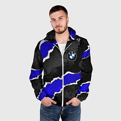 Ветровка с капюшоном мужская BMW - синие разрывы, цвет: 3D-белый — фото 2
