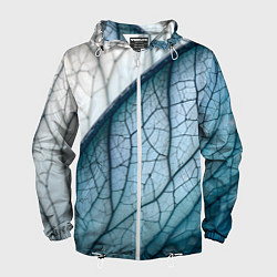 Ветровка с капюшоном мужская Листья с прожилками, цвет: 3D-белый