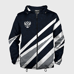 Ветровка с капюшоном мужская Герб России тёмно-синий с белым, цвет: 3D-черный