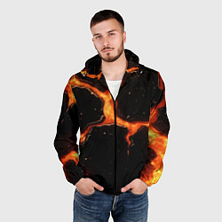 Ветровка с капюшоном мужская Оранжевый разлом на черной текстуре, цвет: 3D-черный — фото 2
