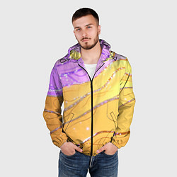 Ветровка с капюшоном мужская Фиолетово-золотая текстура с блестяшками, цвет: 3D-черный — фото 2