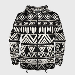 Ветровка с капюшоном мужская Черно белый орнамент в этническом стиле, цвет: 3D-черный