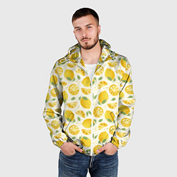 Ветровка с капюшоном мужская Сочные лимоны - паттерн, цвет: 3D-белый — фото 2