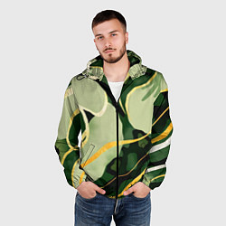 Ветровка с капюшоном мужская Зеленый природный паттерн, цвет: 3D-черный — фото 2