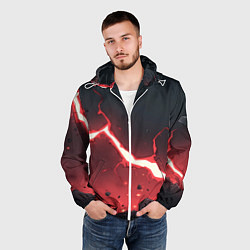 Ветровка с капюшоном мужская Красная молния на черной текстуре, цвет: 3D-белый — фото 2
