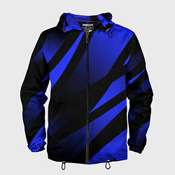 Ветровка с капюшоном мужская Чёрный с синий абстрактные полосы, цвет: 3D-черный