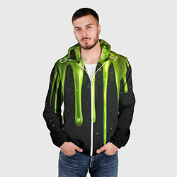 Ветровка с капюшоном мужская Слизь зеленая текстура, цвет: 3D-белый — фото 2