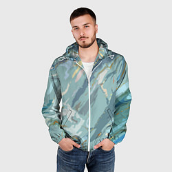 Ветровка с капюшоном мужская Холодный голубой абстракция, цвет: 3D-белый — фото 2