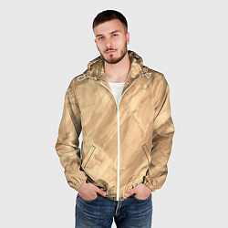 Ветровка с капюшоном мужская Бежевая текстура каменная мрамор, цвет: 3D-белый — фото 2