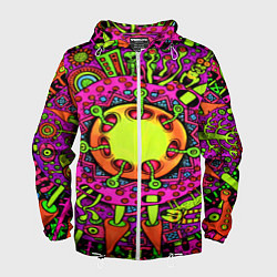 Ветровка с капюшоном мужская Кислотные грибы оптические, цвет: 3D-белый