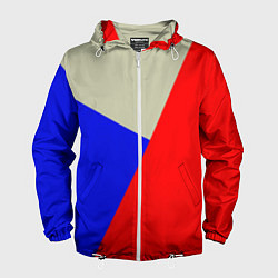 Ветровка с капюшоном мужская Серо-сине-красный трёхцветный, цвет: 3D-белый